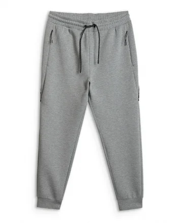 Pantaloni sport barbati  gri, talie medie, doua buzunare cu fermoar, croiala regulata