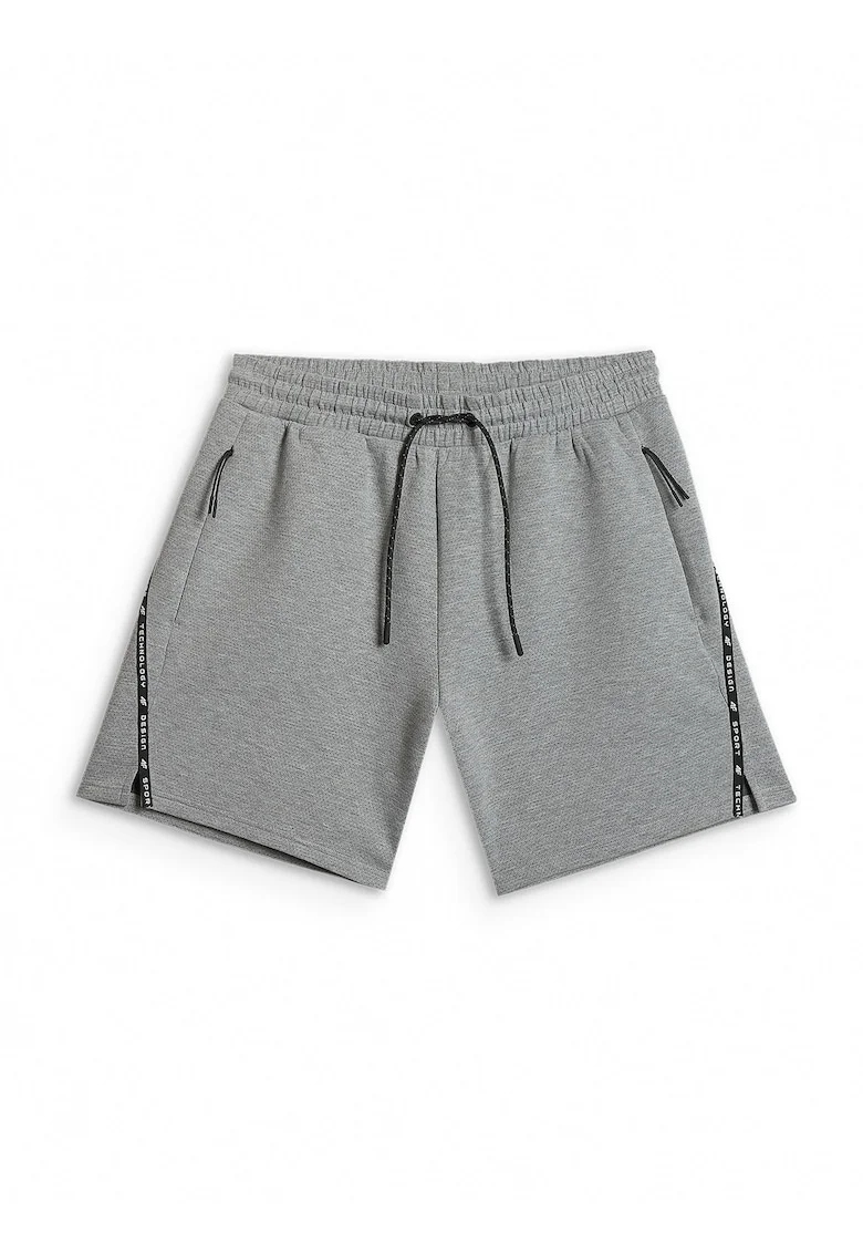 Pantaloni sport barbati  gri, talie medie, doua buzunare cu fermoar, tesatura moale