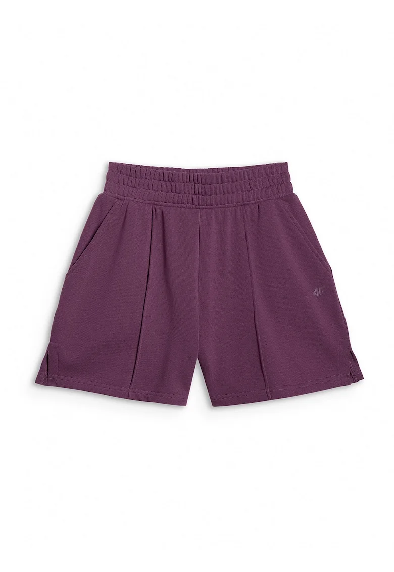 Pantaloni scurti de trening dama,  visiniu, talie inalta, tricot moale, 2 buzunare