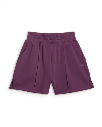Pantaloni scurti de trening dama,  visiniu, talie inalta, tricot moale, 2 buzunare
