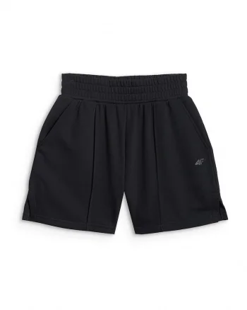 Pantaloni scurti de trening dama  negri, talie inalta, tricot moale, 2 buzunare laterale