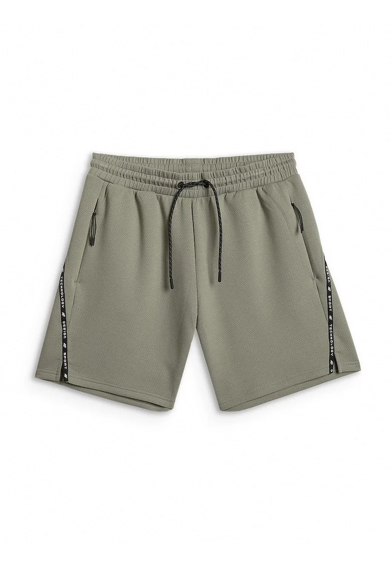 Pantaloni sport barbati  kaki, talie medie, 2 buzunare cu fermoar, croiala regulata,