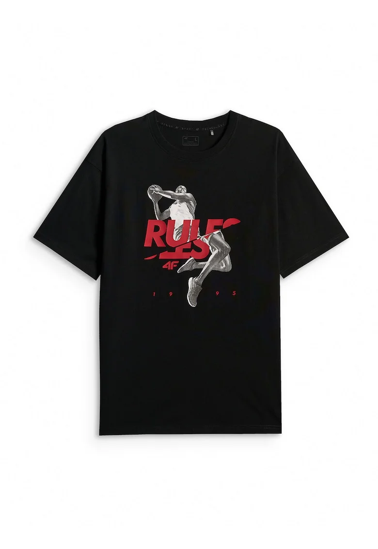 Tricou sport  lejer, imprimeu, negru,