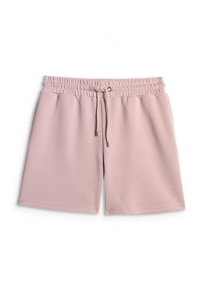 Pantaloni scurti de trening,  roz, material cu modal, talie inalta, croiala regulara