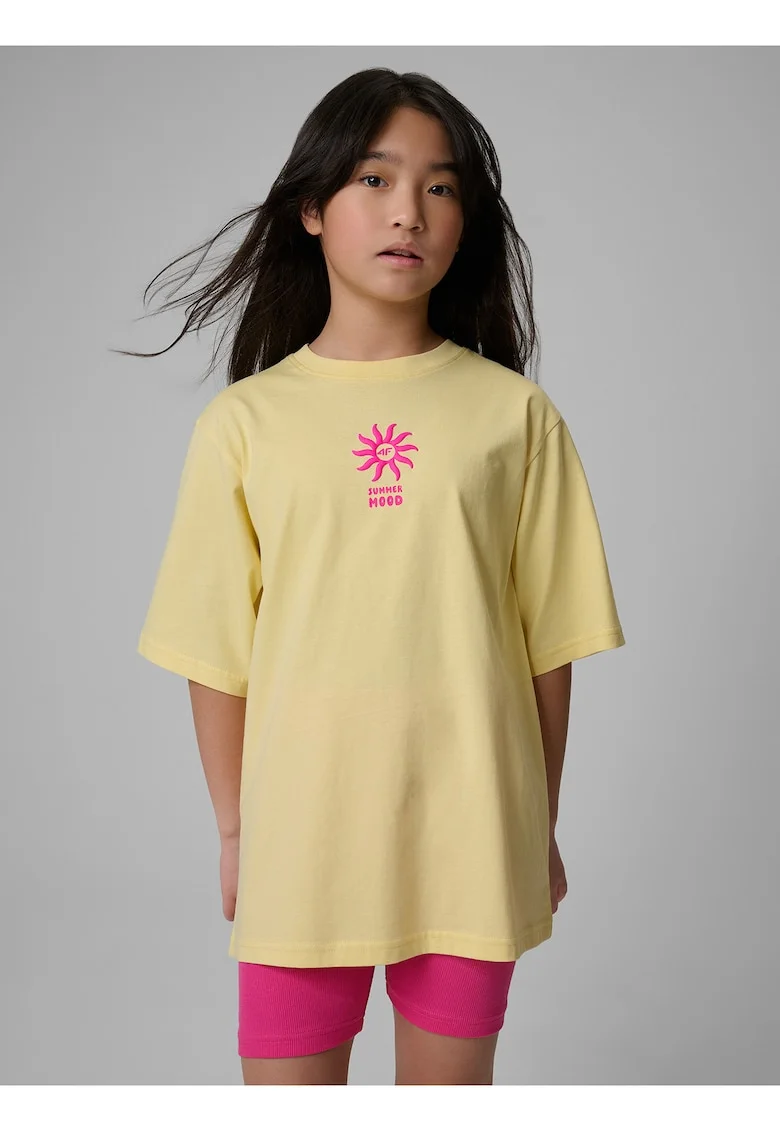 Tricou sport  pentru fete, galben, bumbac, croiala lejera