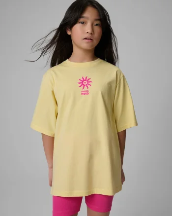 Tricou sport  pentru fete, galben, bumbac, croiala lejera