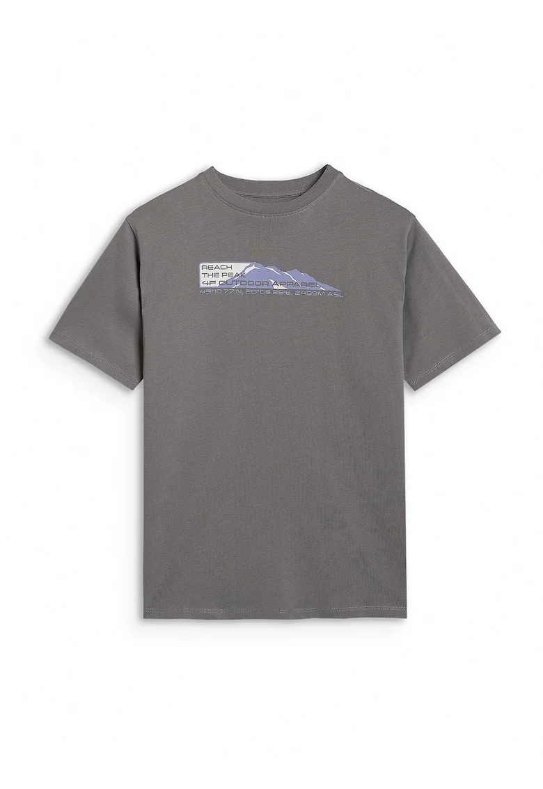 Tricou sport copii  imprimeu urban, gri, bumbac, supradimensionat