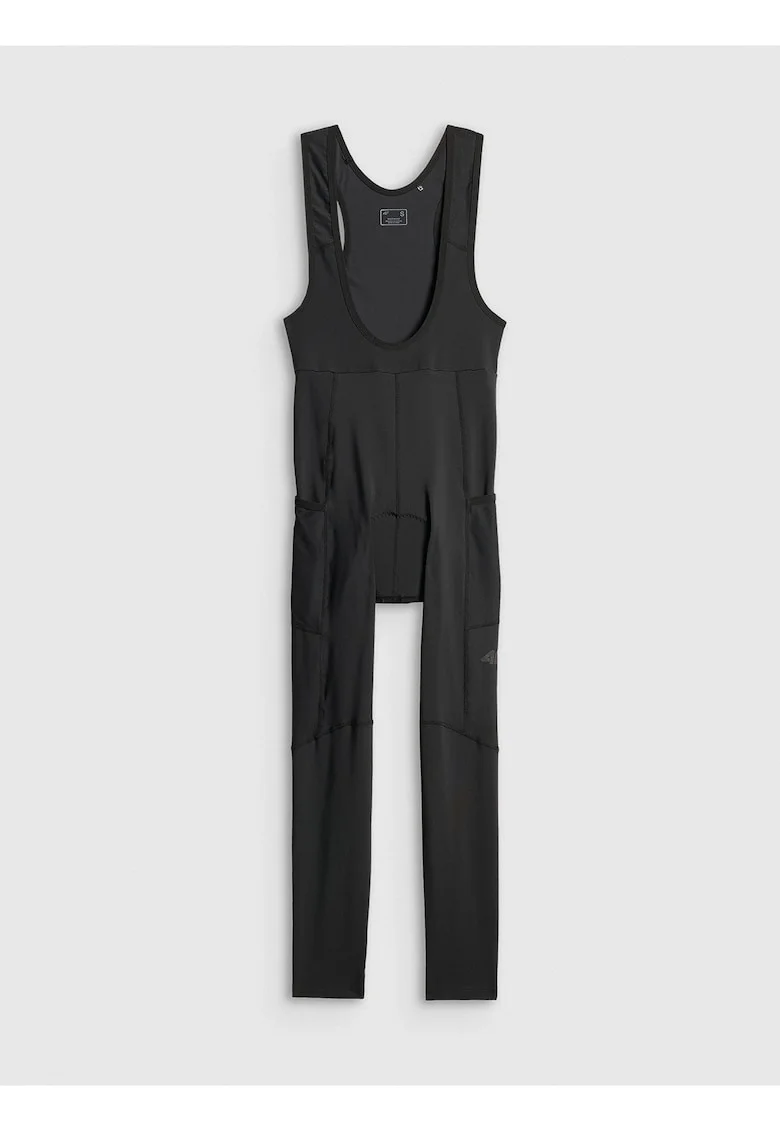 Pantaloni sport dama,  ciclism, cu bretele, negru, tehnologie 4FDry, insertie amortizata
