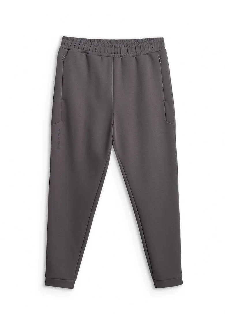 Pantaloni sport barbati,  jogger, gri, tricot moale, buzunare cu fermoar