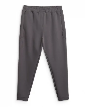 Pantaloni sport barbati,  jogger, gri, tricot moale, buzunare cu fermoar