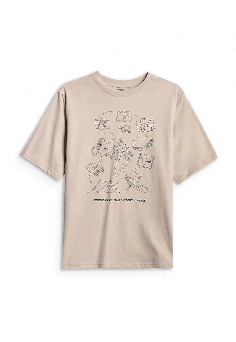 Tricou sport  pentru baieti, croiala lejera, bej, bumbac