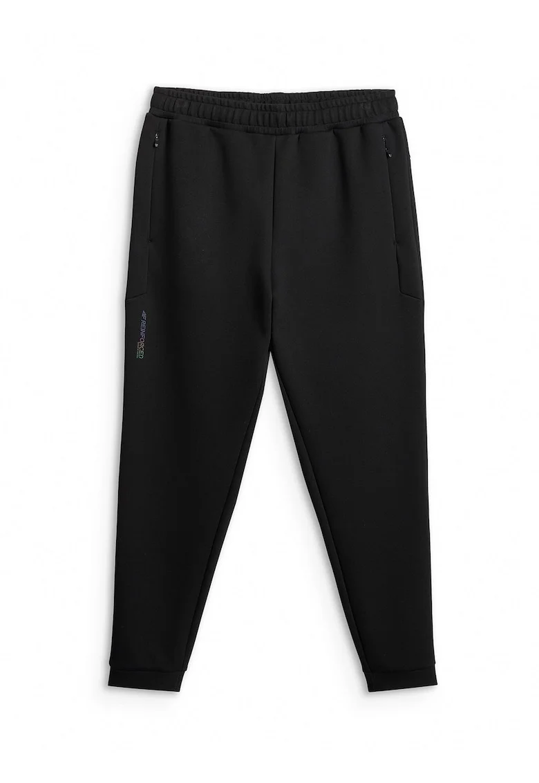 Pantaloni sport barbati,  jogger, negru, tricot moale, buzunare cu fermoar,