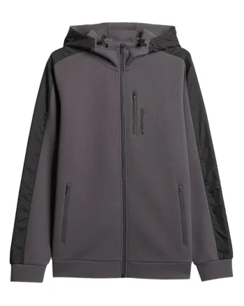 Hanorac sport barbati  regular fit, gluga ajustabila, 3 buzunare cu fermoar, gri/negru, poliester/bumbac,