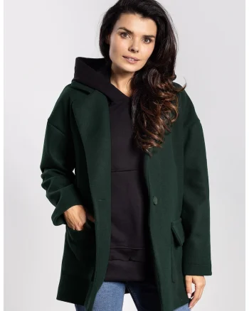 Geaca de dama,  oversize, verde sticla, poliester, cu buzunare