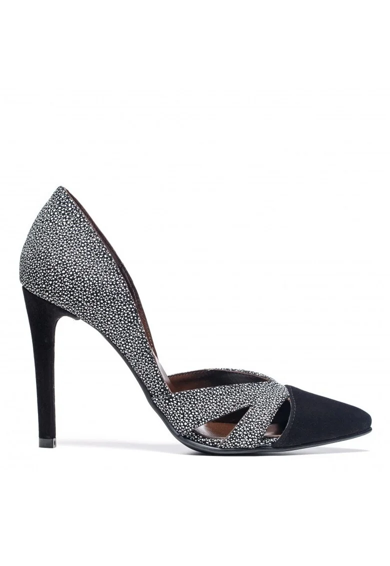 Pantofi stiletto piele naturala Negru Cut Out