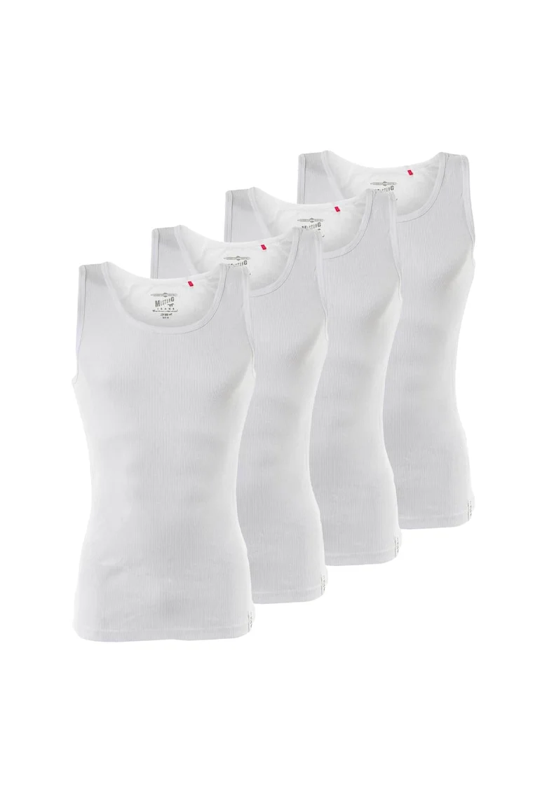 Set de topuri cu decolteu rotund - 4 piese, Alb