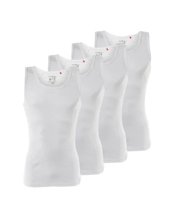 Set de topuri cu decolteu rotund - 4 piese, Alb