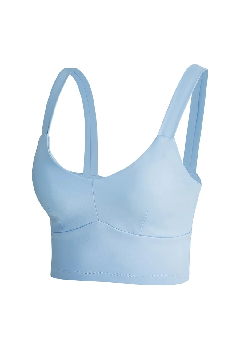 Top crop cu decolteu in V, Albastru