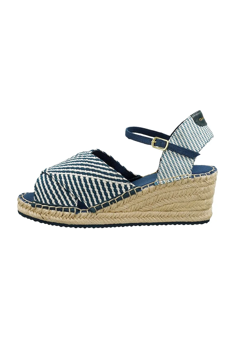 Espadrile wedge cu dungi, Alb/Bleumarin