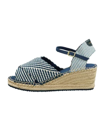 Espadrile wedge cu dungi, Alb/Bleumarin