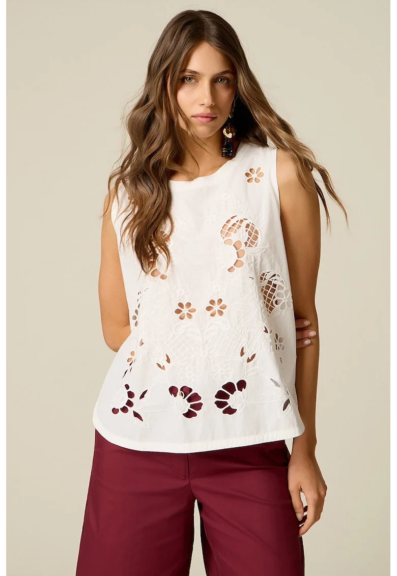 Top cu perforatii decorative, Alb