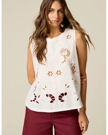 Top cu perforatii decorative, Alb