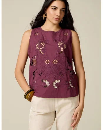 Top cu perforatii decorative, Violet pruna