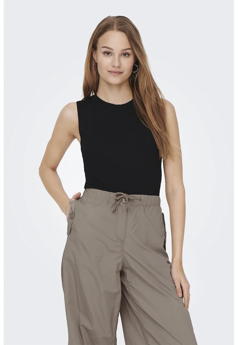 Top regular fit tricotat, Negru