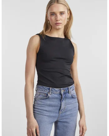 Top uni slim fit, Negru