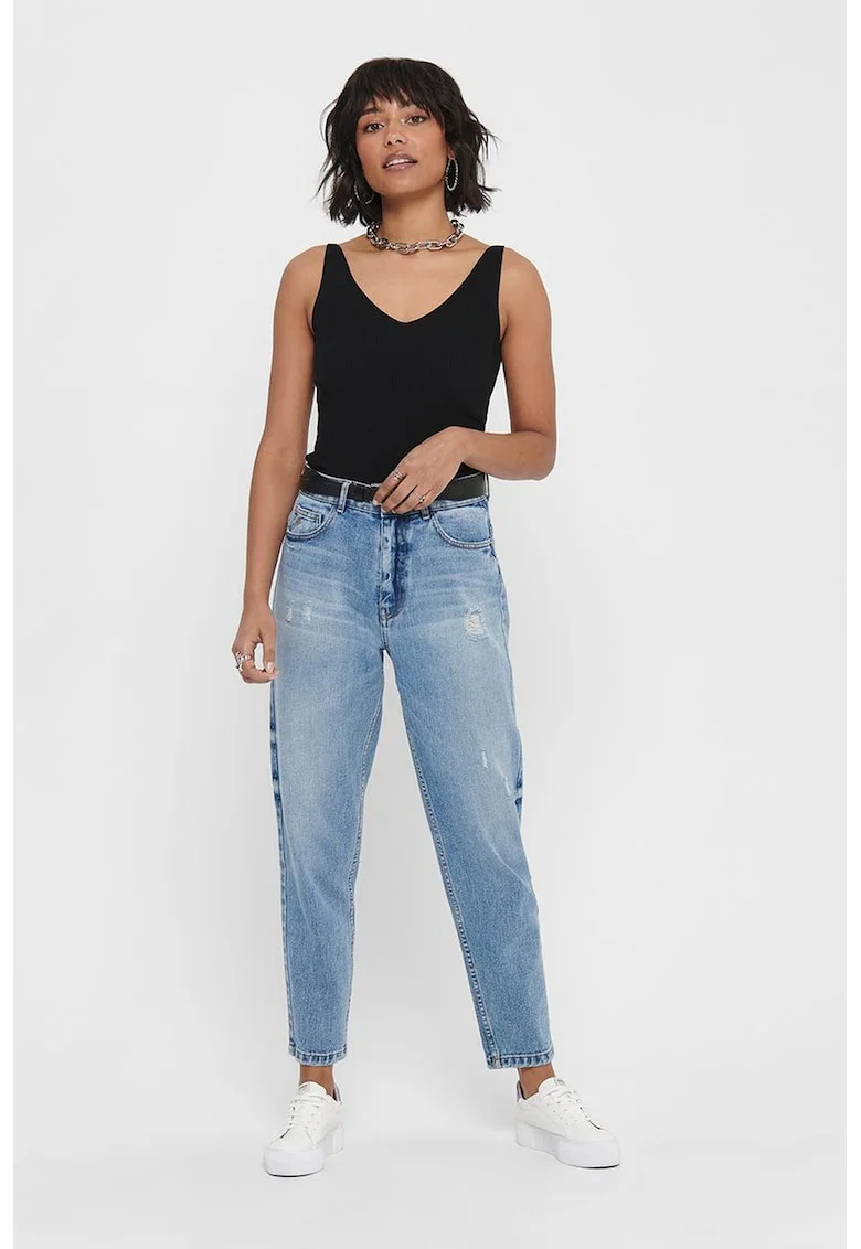 Top striat cu decolteu in V, Negru