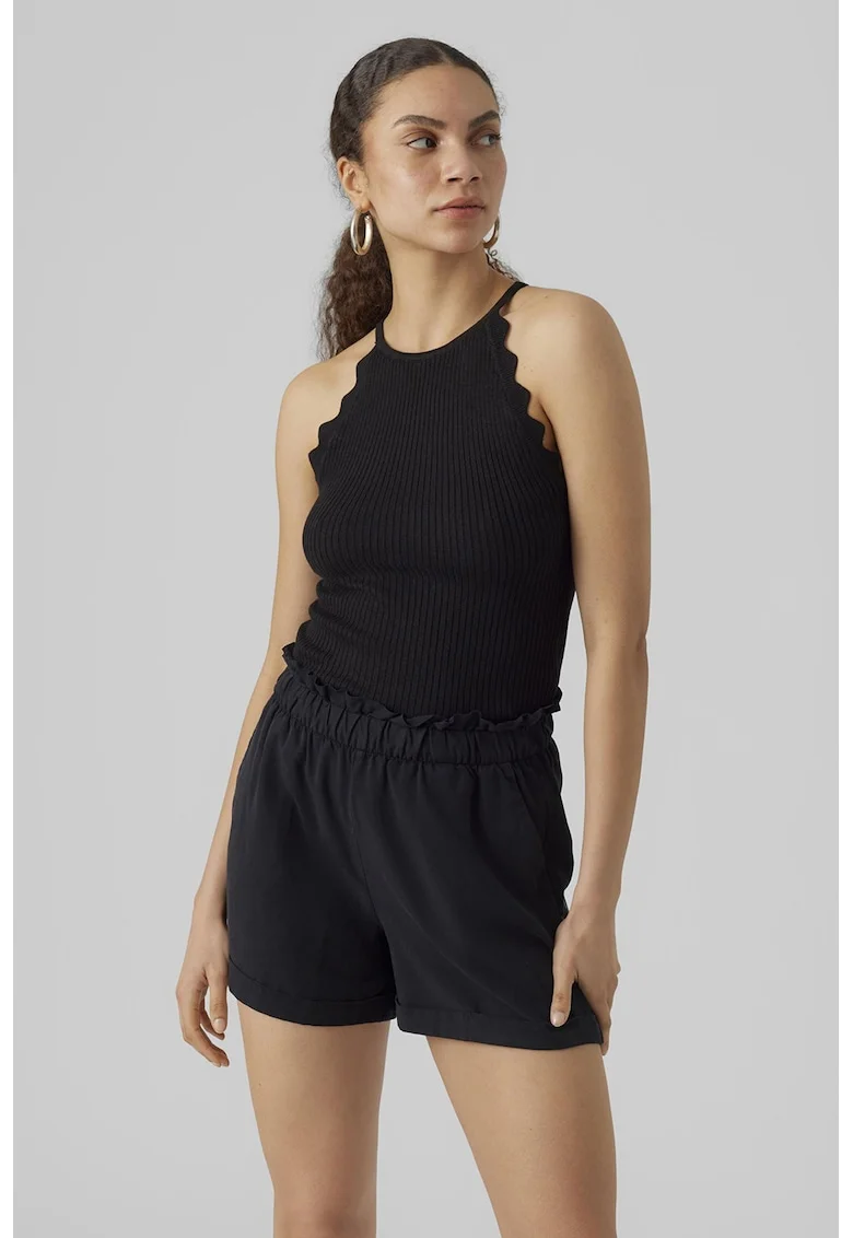 Top crop din tricot fin, Negru