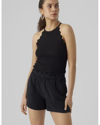 Top crop din tricot fin, Negru