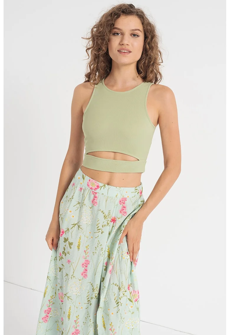 Top crop cu decupaj frontal Sara, Verde pal