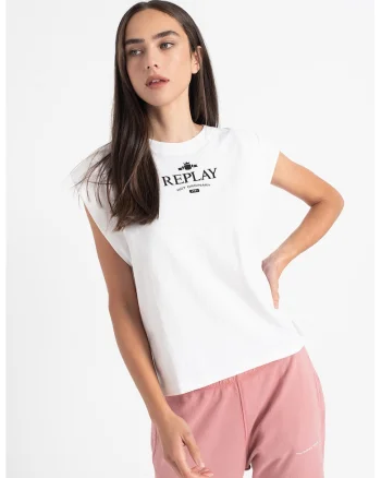 Top cu decolteu la baza gatului si logo, Negru/Alb murdar