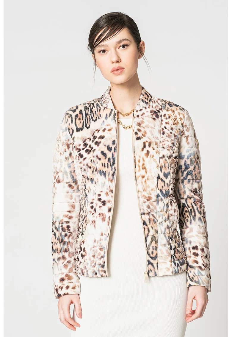Jacheta matlasata cu animal print, Alb/Maro