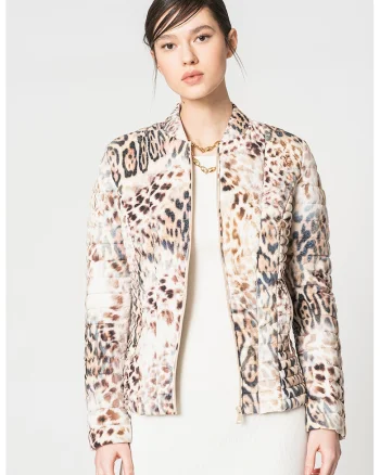 Jacheta matlasata cu animal print, Alb/Maro