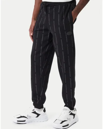 Pantaloni sport barbati,  negru, bumbac si poliester, croiala dreapta, mansete elastice,