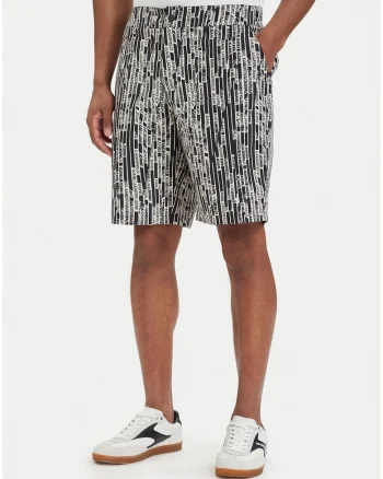 Pantaloni scurti barbati,  Relaxed Fit, negru, bumbac,