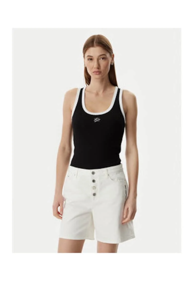 Top Dama,  Negru, bumbac organic, Alb/Negru