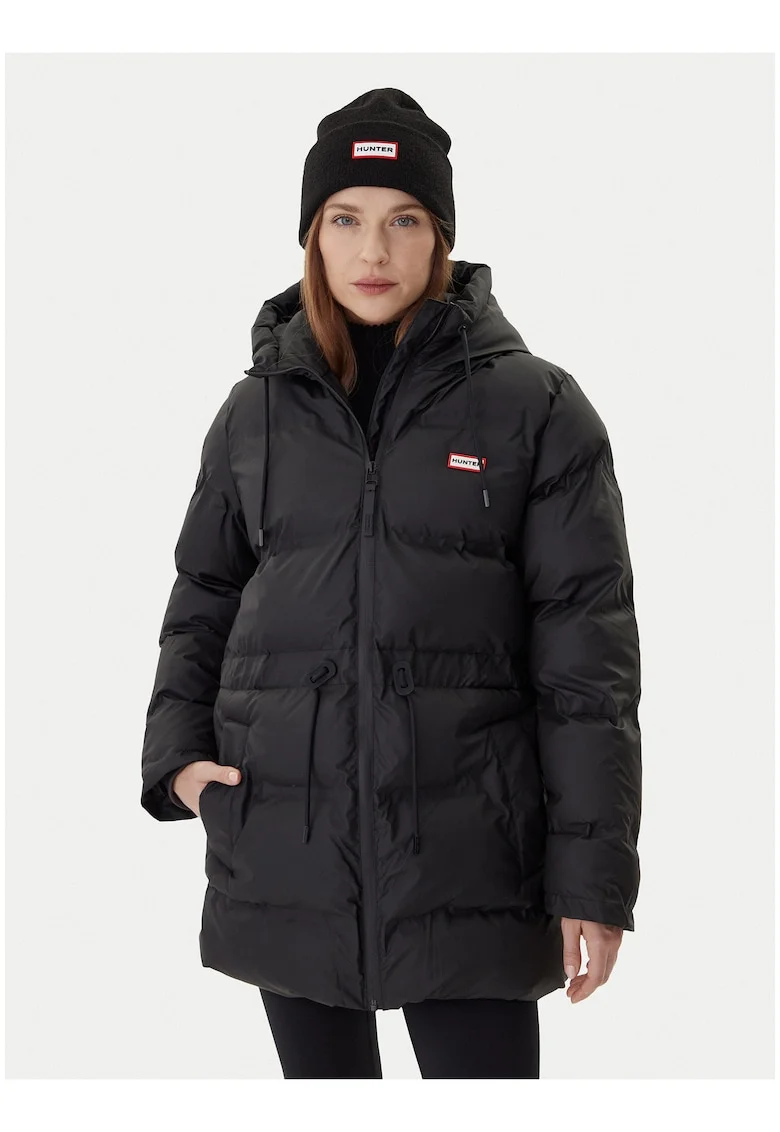 Geaca de iarna,  negru, material poliester, gluga reglabila, mansete elastice