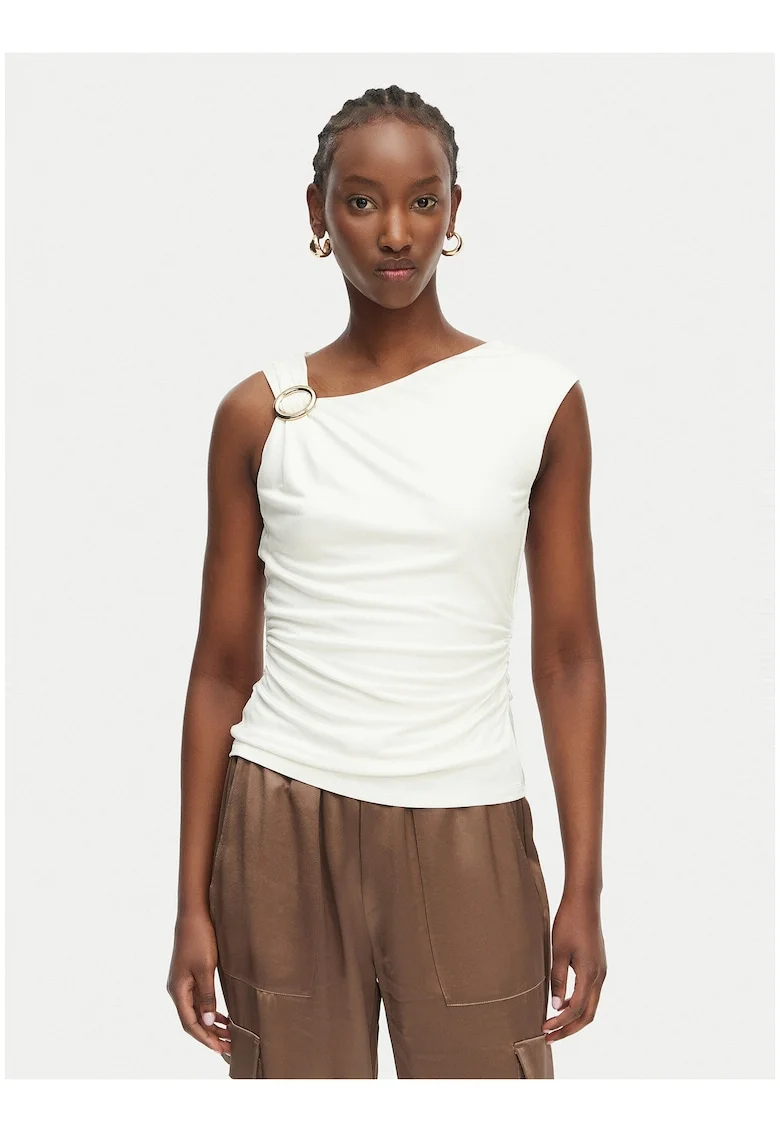 Top de dama, Marciano Guess, bej, viscoza, slim fit, decolteu asimetric