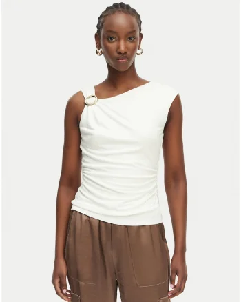 Top de dama, Marciano Guess, bej, viscoza, slim fit, decolteu asimetric