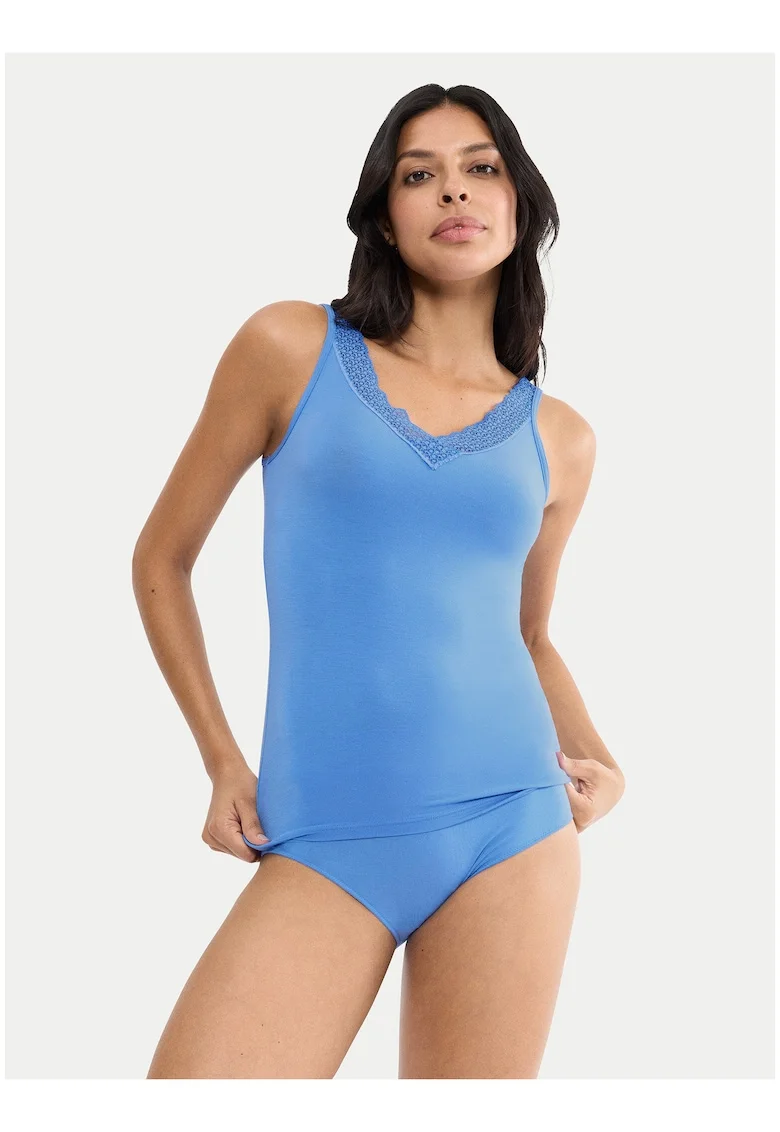Top Dama,  Albastru, material modal-elastan, imprimeu uni