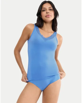 Top Dama,  Albastru, material modal-elastan, imprimeu uni