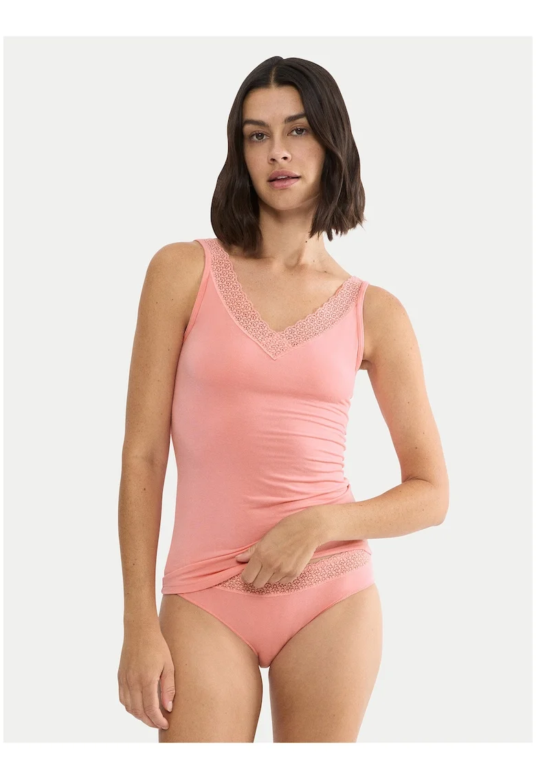 Top dama,  roz, material modal-elastan, imprimeu uni