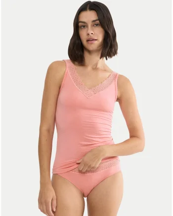 Top dama,  roz, material modal-elastan, imprimeu uni