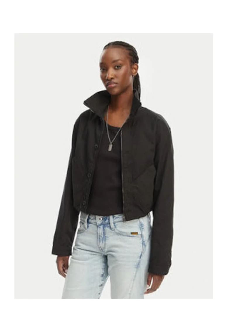 Geaca de tranzitie,  neagra, bumbac, cu fermoar, regular fit