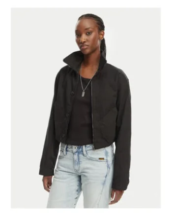 Geaca de tranzitie,  neagra, bumbac, cu fermoar, regular fit