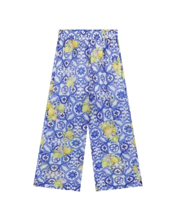 Pantaloni fete,  relaxed fit, albastru, poliester