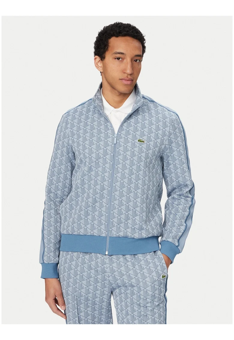 Bluza barbati,  albastru, regular fit, fermoar, poliester-bumbac